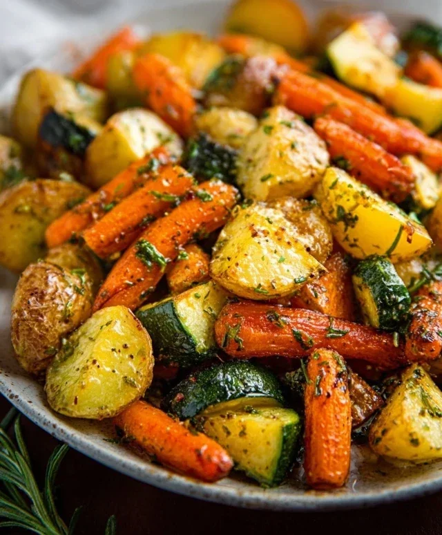 Garlic Herb Roasted Potatoes Carrots and Zucchini