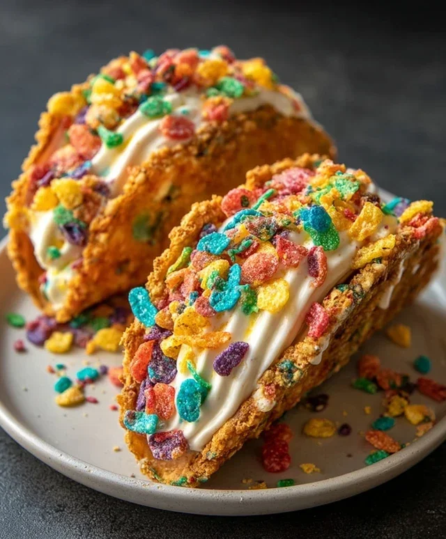Fruity Pebbles Cheesecake Tacos