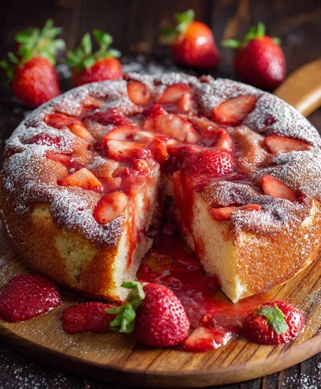 Easy Strawberry Cake with Strawberry Sauce