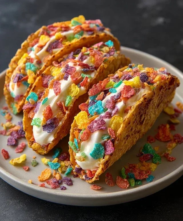 Fruity Pebbles Cheesecake Tacos