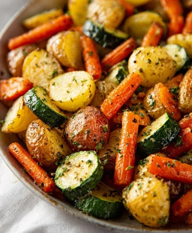 Garlic Herb Roasted Potatoes Carrots and Zucchini