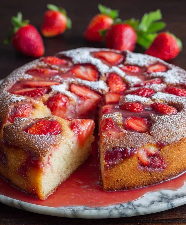 Easy Strawberry Cake with Strawberry Sauce