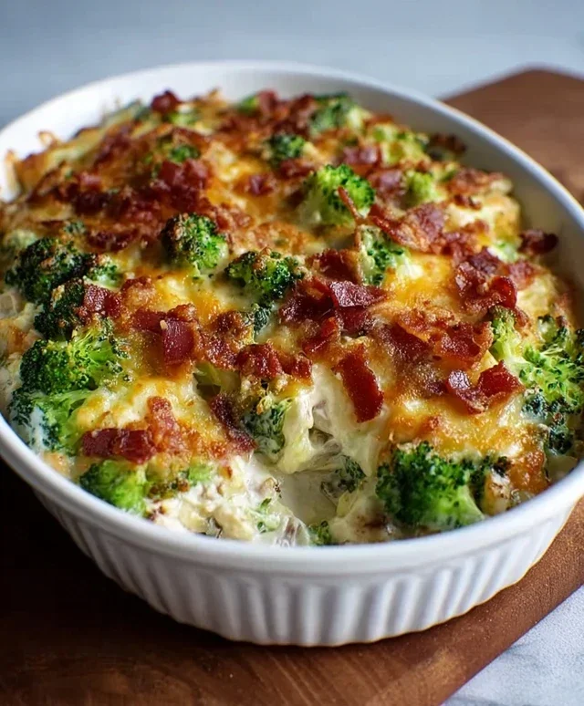 Creamy Low Carb Chicken Casserole with Broccoli and Beef Beef Bacon