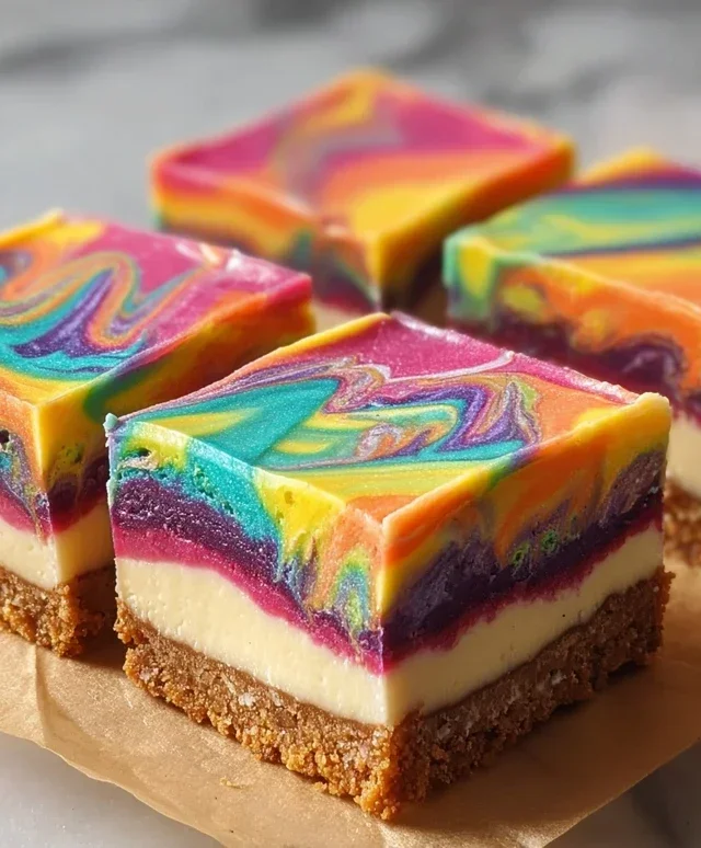 Rainbow Cheesecake Swirl Bars