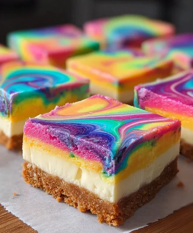 Rainbow Cheesecake Swirl Bars