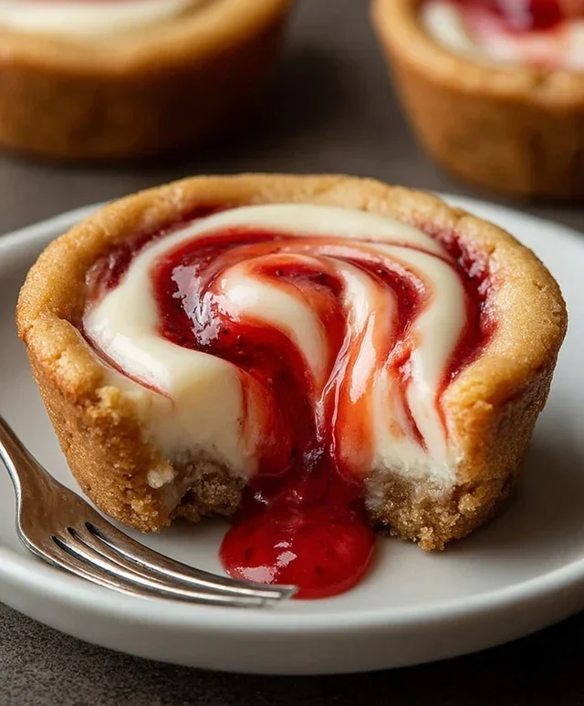 Strawberry Swirl Cheesecake Cookie Cups