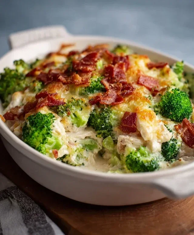 Creamy Low Carb Chicken Casserole with Broccoli and Beef Beef Bacon