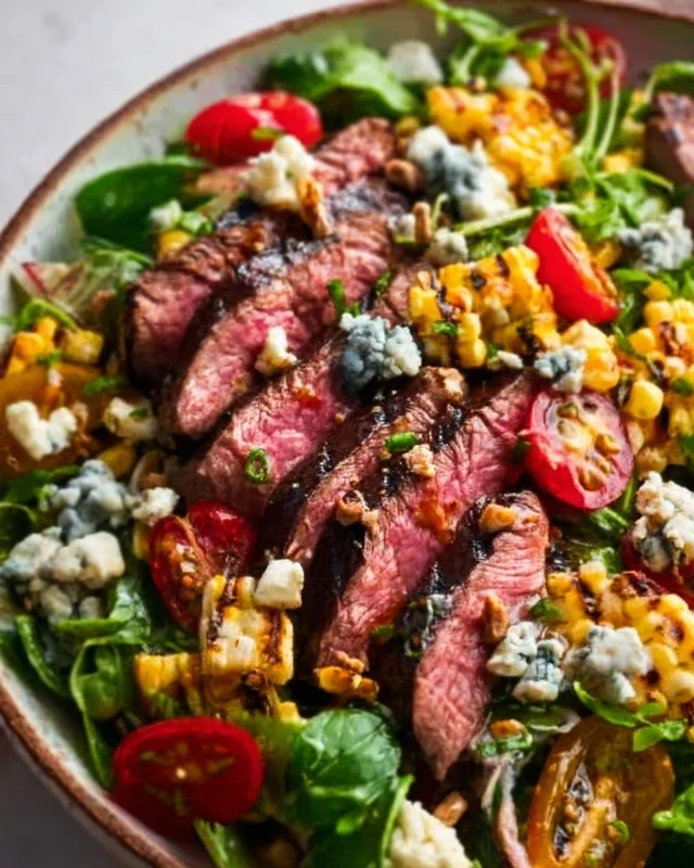 Balsamic Steak Gorgonzola Salad with Grilled Corn