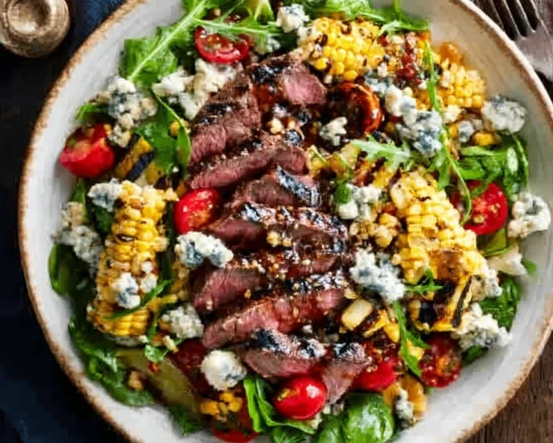 Balsamic Steak Gorgonzola Salad with Grilled Corn