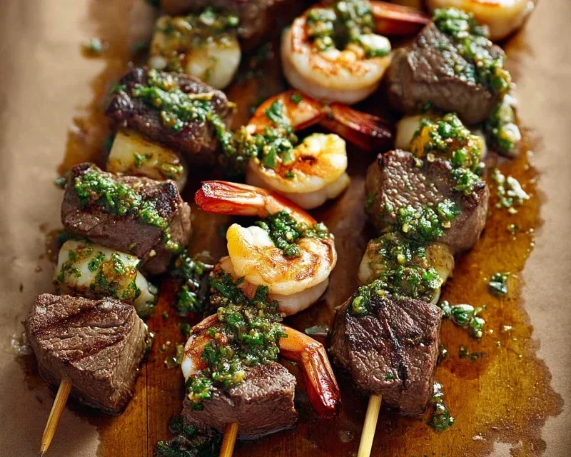 Surf and Turf Kabobs with Chimichurri Sauce