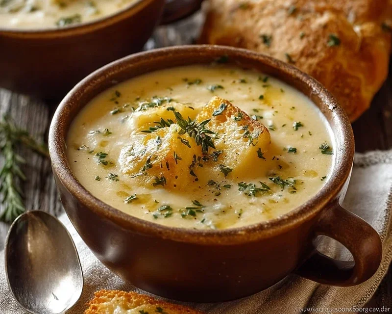 Hearty Cheddar Garlic Herb Potato Soup Recipe