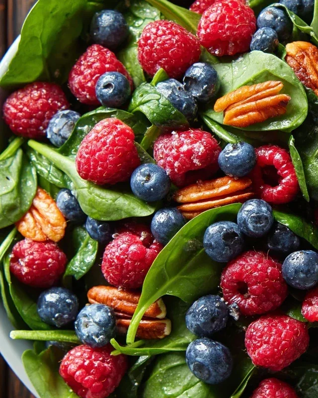 Berry Spinach Salad with Blueberries and Raspberries
