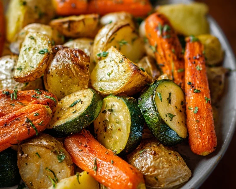 Garlic Herb Roasted Potatoes Carrots and Zucchini