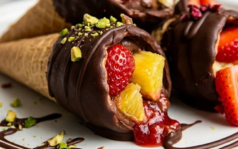 Chocolate Dipped Fruit Filled Cones