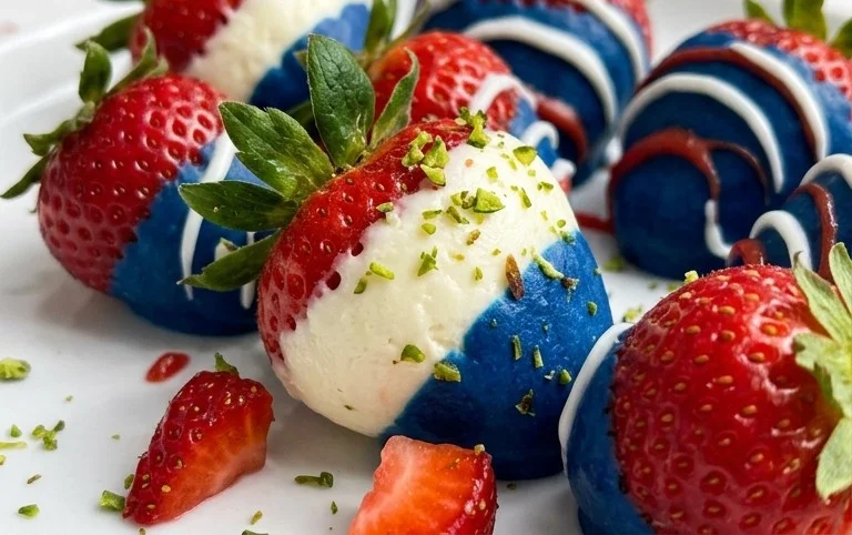 Red, White, and Blue Cheesecake Strawberries