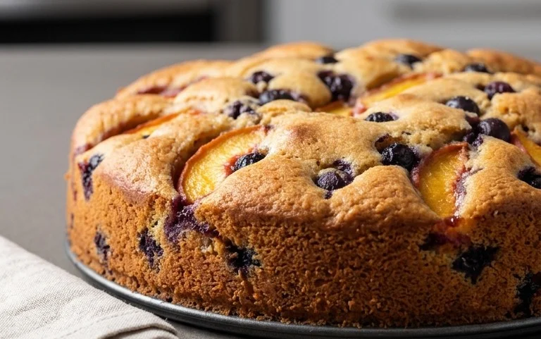 Peach and Blueberry Greek Yogurt Cake