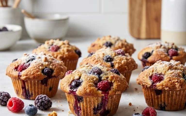 Bakery Style Mixed Berry Muffins | with Frozen Berries