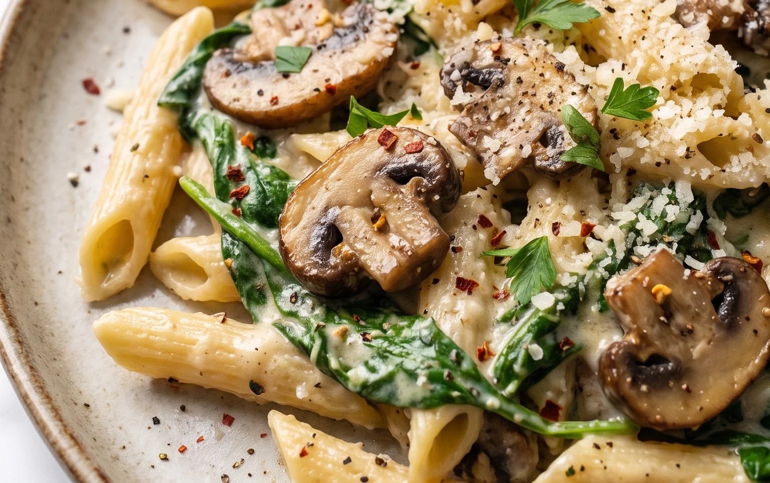 Parmesan Spinach Mushroom Pasta Skillet