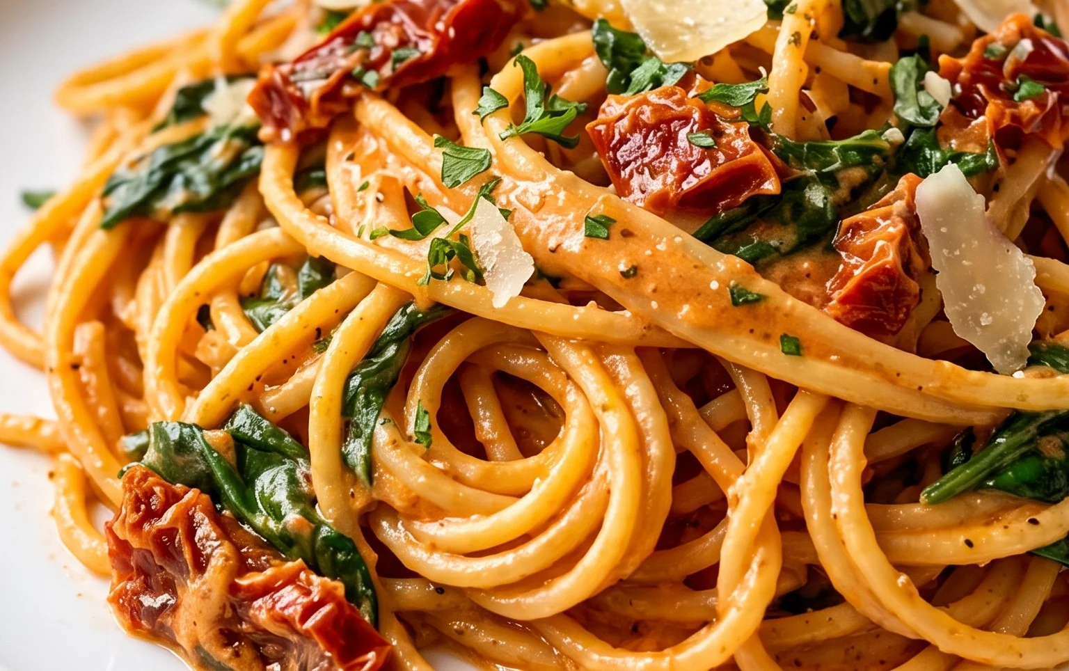 Spaghetti & Spinach with Sun-Dried Tomato Cream Sauce