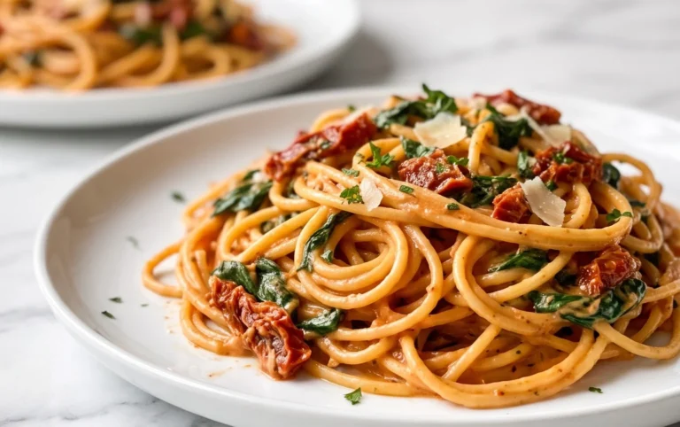 Spaghetti & Spinach with Sun-Dried Tomato Cream Sauce
