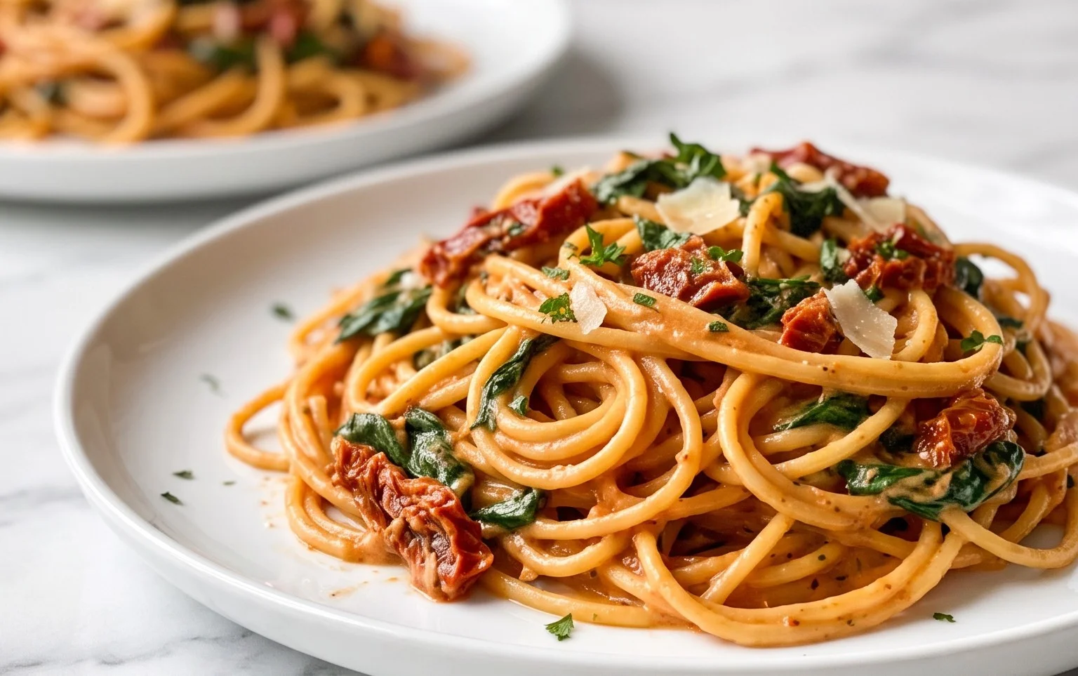 Spaghetti & Spinach with Sun-Dried Tomato Cream Sauce