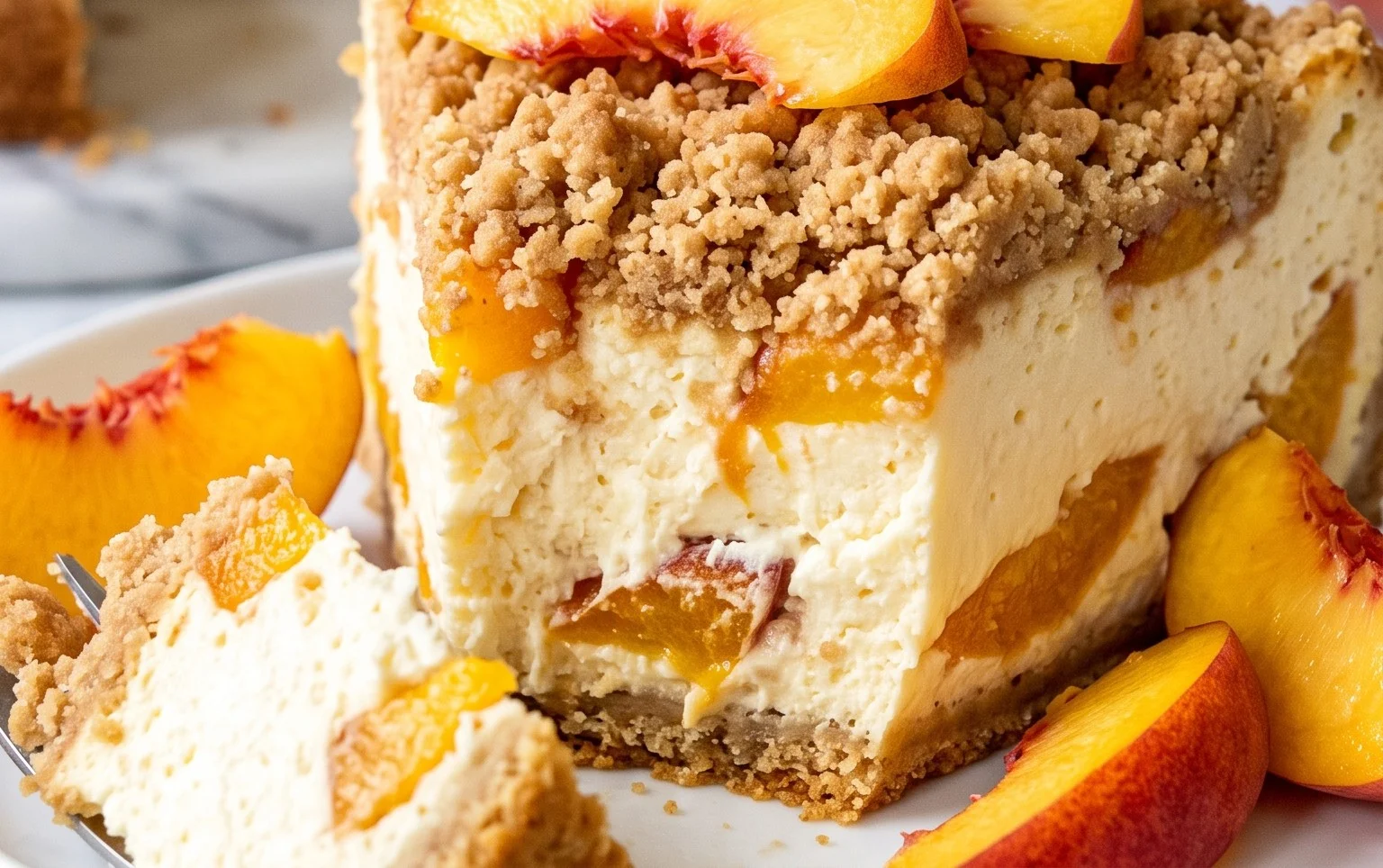 Peach Cream Cheese Cake with Streusel Topping