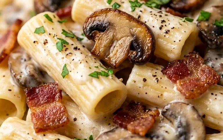 Creamy Beef Bacon and Mushroom Pasta